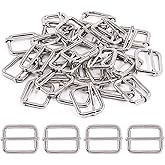 Swpeet 60Pcs 1 Inch / 25mm Sliver Heavy Duty Metal Rings Metal Rectangle Adjuster Triglides Slides Buckle, Roller Pin Buckles Slider Strap Adjuster Keychains for Belt Bags DIY Accessories