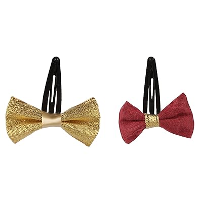 Buy Many Frocks Maroon Golden Polyester Bow Hair Clips
