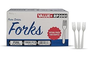 Value Plus (1000 Count) Disposable White Plastic Fork, Bulk Heavy Weight Plasticware Fork for Birthday Parties, Picnics, and 