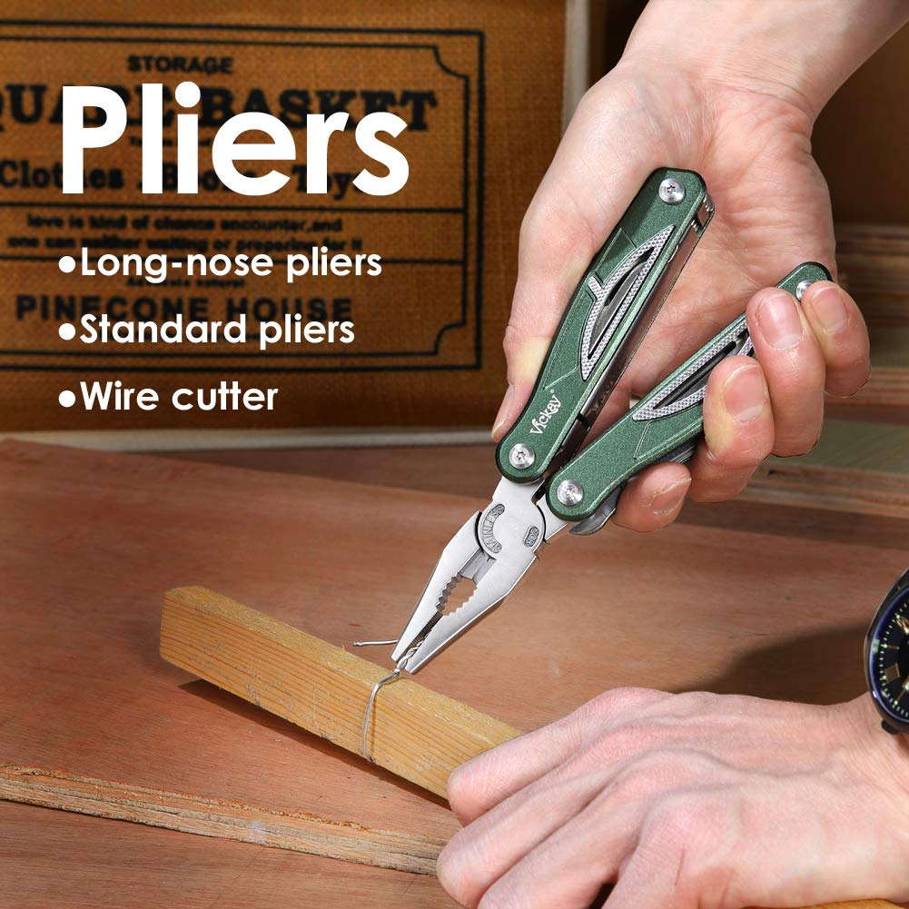 Multitool Pliers with Anodized Aluminum Handle, 13 in 1 Multipurpose Stainless Steel Survival Kit with Safety Lock,Saw,Serrated Knife, Screwdriver,Wire Cutter for Outdoor Camping, Hunting