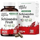 Wild & Organic Schisandra Extract Capsules 1000 mg - Mood & Relaxation Support - Natural Schisandra Supplement - Vegan, No Fillers, Non-GMO - 180 Count