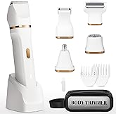 EiLVEEY Electric Bikini Trimmer for Women - 5 in 1 Rechargeable Electric Razors for Women, IPX7 Waterproof Pubic Hair Trimmer, Painless Womens Body Shaver, Facial Razor & Nose Hair Shaver, White