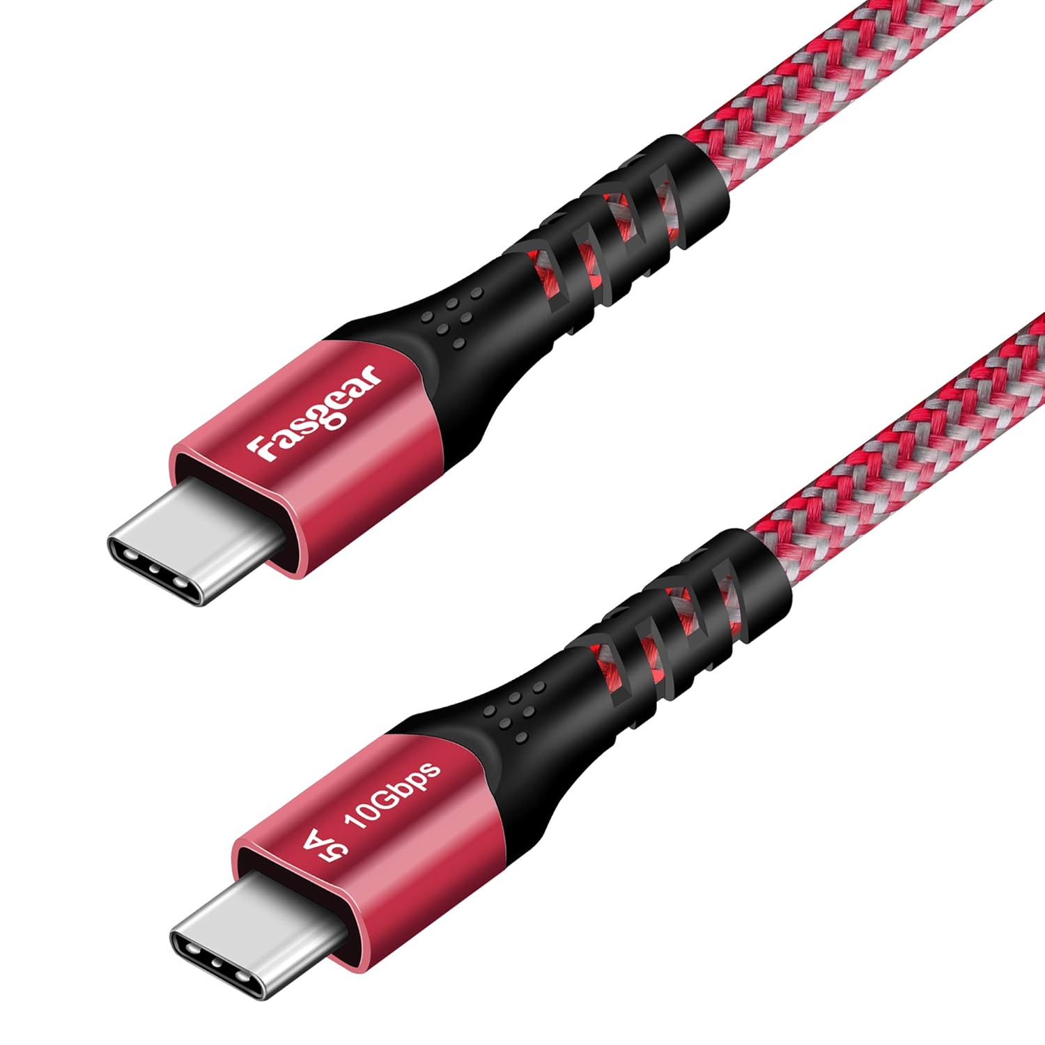 Fasgear USB C to USB C Cable, 6ft 10Gbps USB 3.1 Gen 2 Type C 100W Fast Charge Cord 5A Power Delivery,4K@60Hz Video Output,Compatible for Oculus Quest,MacBook,Matebook,T5 LaCie SSD,Hard Drives (Red)
