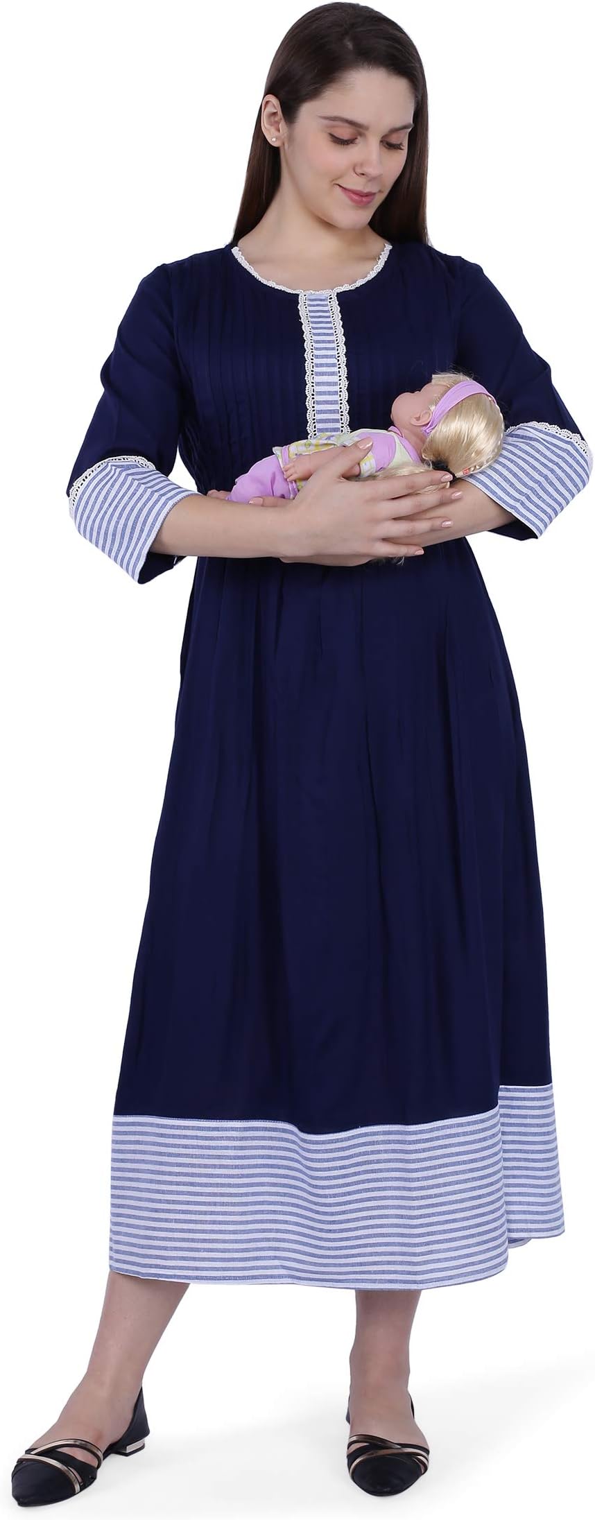Women's Rayon Maternity Dress/Pregnancy Dress/Easy Breast Feeding/Breastfeeding Dress/Western Dress with Zippers for Nursing Pre and Post Pregnancy