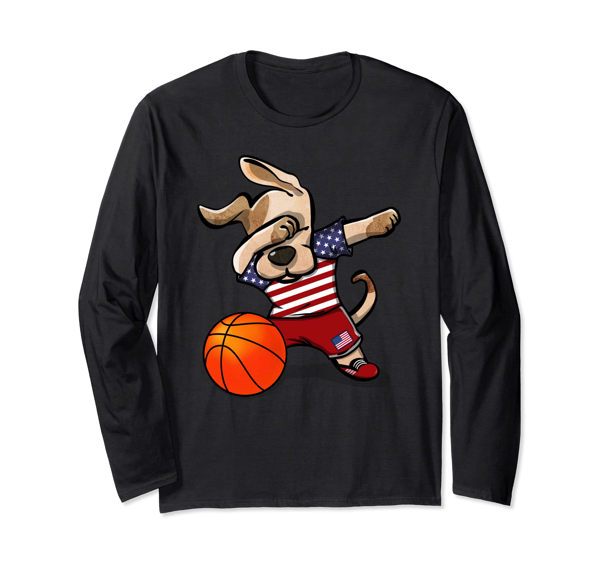 Funny Dabbing Dog United States Basketball Lovers USA Flag Long Sleeve T-Shirt