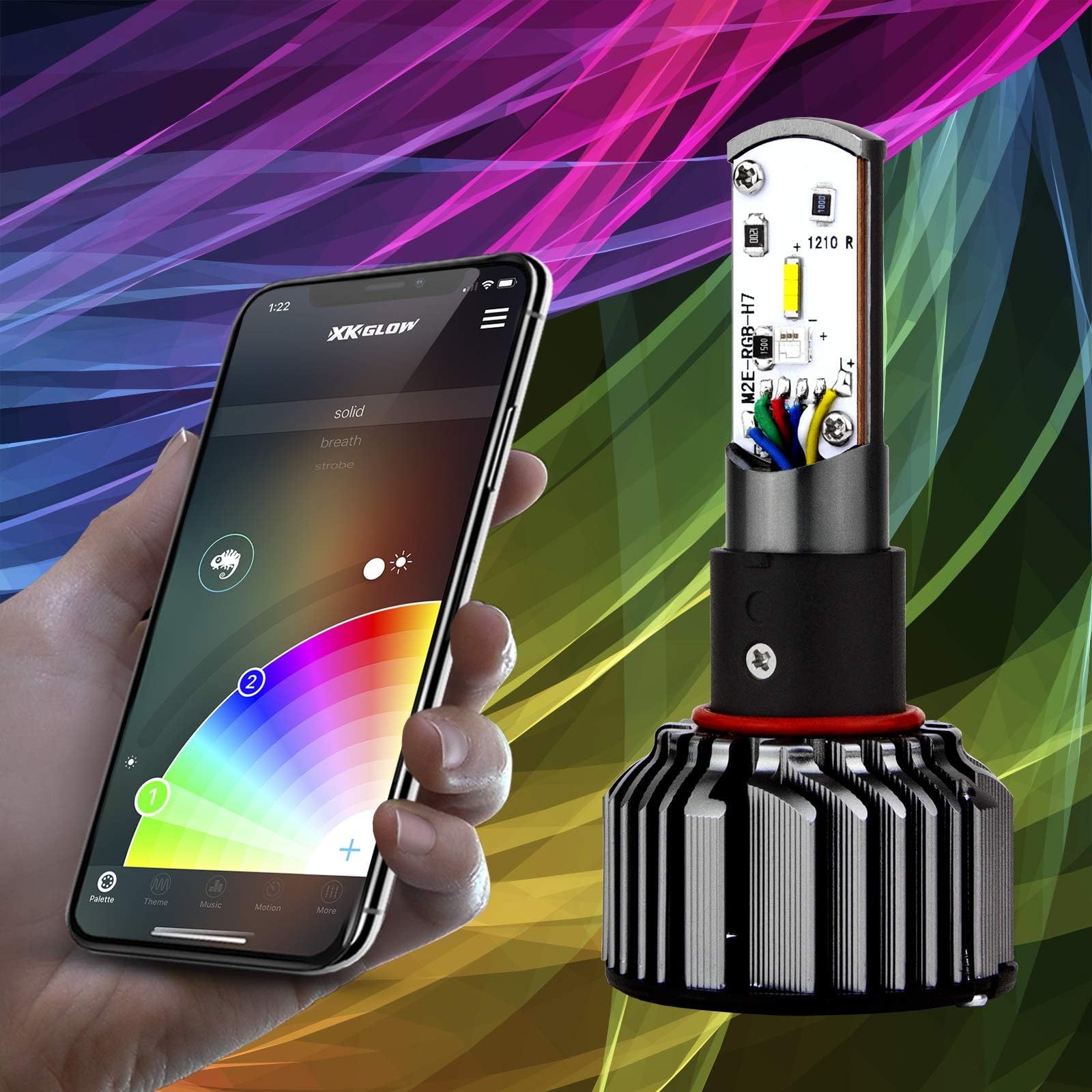 XKGLOW 2nd Gen 2in1 LED Headlight Bulb Kit - XKchrome Smartphone App-Enabled Bluetooth RGB Devil Eye + LED Headlight Conversion -H7