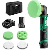 KIMO 12V 4" 3000RPM Cordless Car Buffer Polisher Kit w/ 2.0Ah Battery & Fast Charger, Variable Speed, 4 Polishing Pads for Re