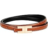 Yuangu Women Skinny Leather Belt for Jeans Pants Dresses Ladies Thin Patent Leather Belt with Gold Buckle