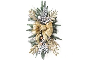 CATHERY Christmas Swag, Artificial Christmas Stairs Swag, Stairway Swag Trim Wreath Door Stair Garland Teardrop Swag Wreath for Indoor Outdoor Home Decor (Gold, 17.72'' x 7.87'')