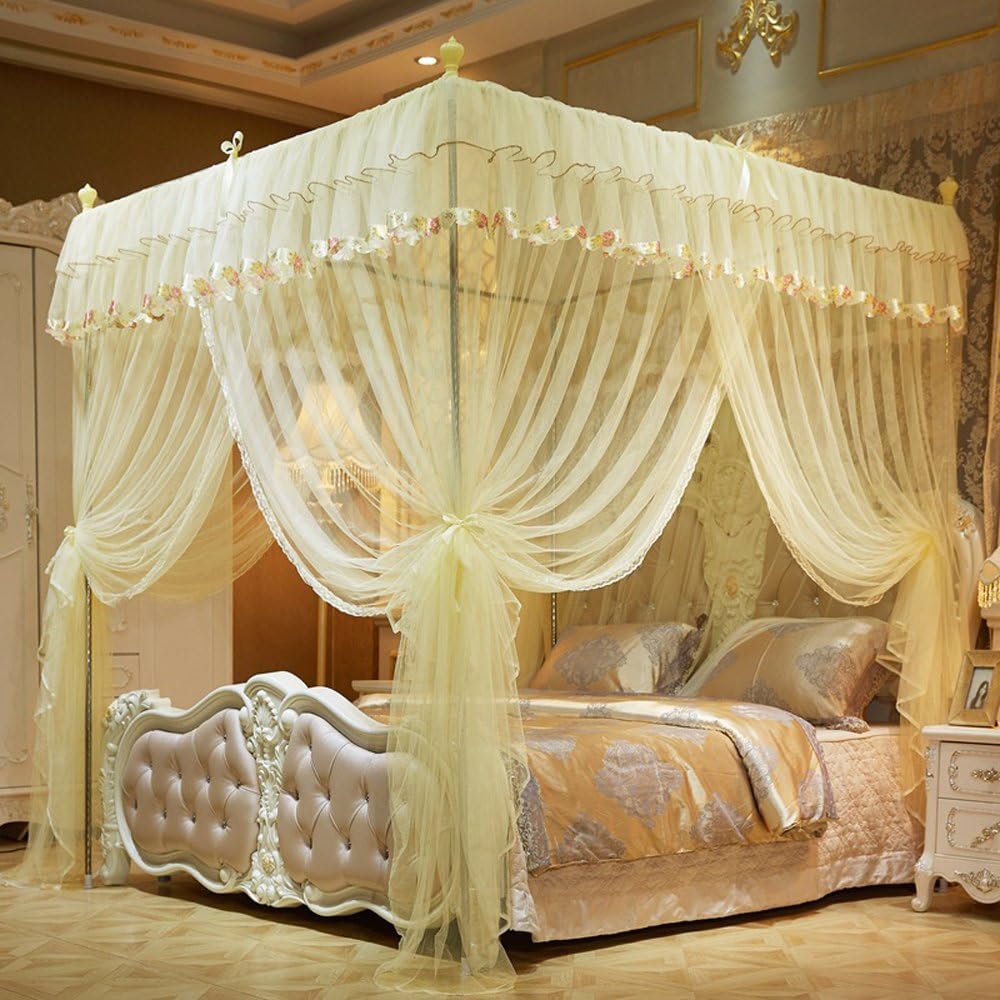 Mengersi Flowers 4 Corner Canopy Bed Curtains, Bed Canopy