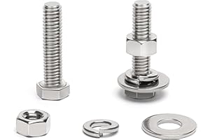 (15 Sets) 5/16-18 x 1-1/2" Hex Head Screw Bolt, Nuts, Flat Washer & Spring Lock Washers, 18-8 (304) Stainless Steel, Fully Threaded, by Skvltvfyt