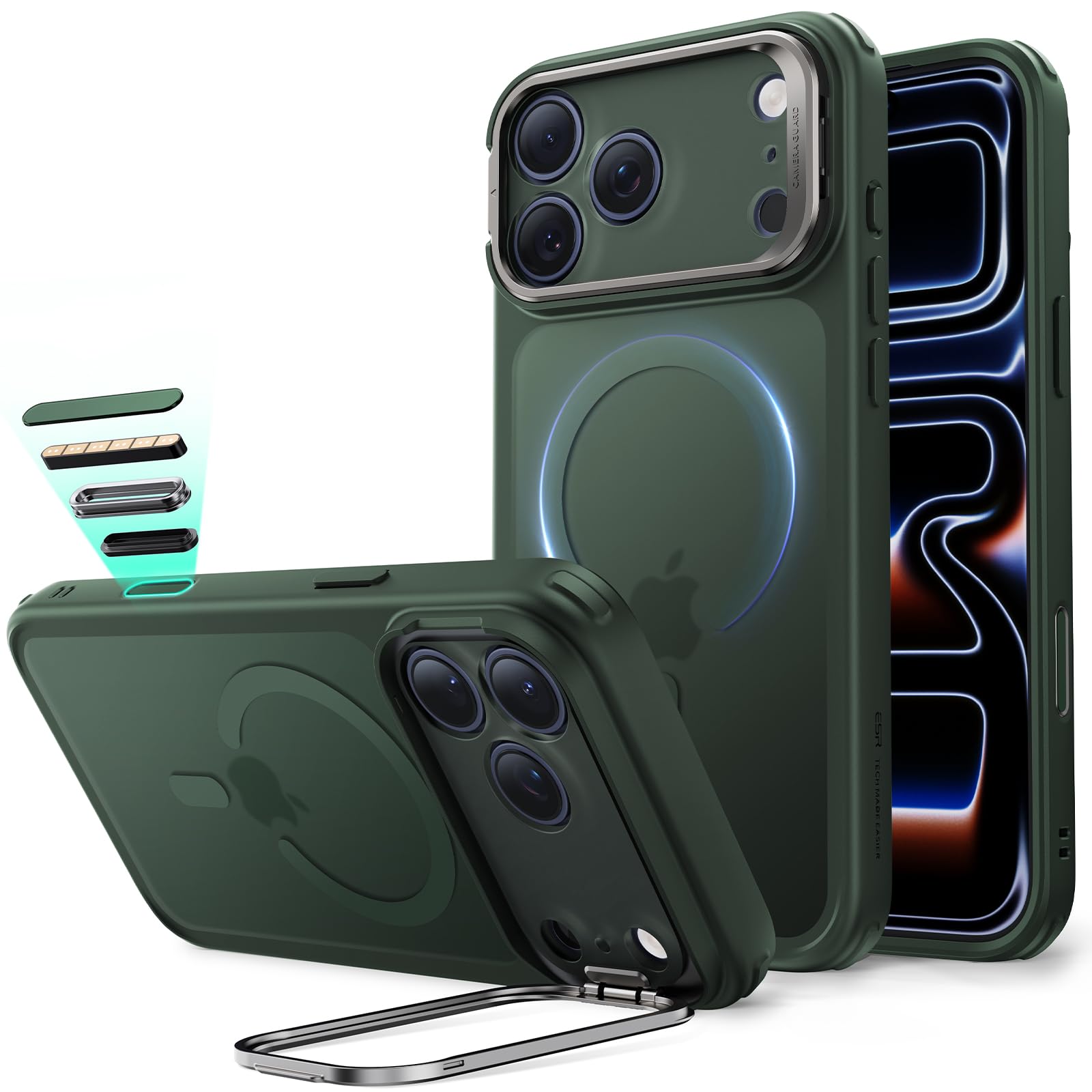 Photo 1 of ESR for iPhone 17 Pro Case with Stand, Camera Control Cover Compatible with MagSafe, Military-Grade Drop Protection Magnetic Phone Case for iPhone 17 Pro, Scratch-Resistant Back Cover, Frosted Green