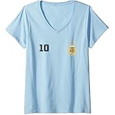 Womens Argentina Flag Jersey Vintage Futbol Soccer Remera Argentina V-Neck T-Shirt