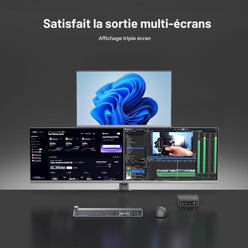P4ultra Mini PC Ryzen 7 7730U (Jusqu’à 4,5GHz, 8C/16T) Mini Ordinateur, DDR4 16GB RAM, 1TB M.2 PCIe NVMe SSD Mini Bureau, HDMI/DP/USB-C, Affichage Triple écran, LAN RJ45 *2, WiFi 6E, BT 5.2