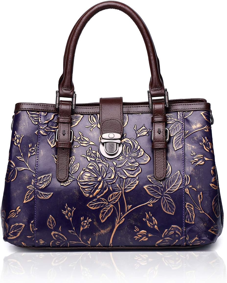APHISONUK Designer Women Genuine Leather Handbag Large Capacity Ladies Tote Bags Embossed Flower Shoulder Bag