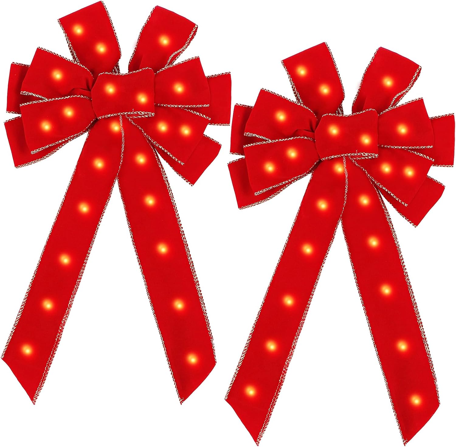 Bows & Ribbons - Wironlst 2 Packs Christmas Bows 19 x 12 Inch Lighted Christmas Decorations Red Velvet Ribbon Bow with Glitter Gold Edge for Tree Toppers Christmas Decorations Winter Xmas Home Decor