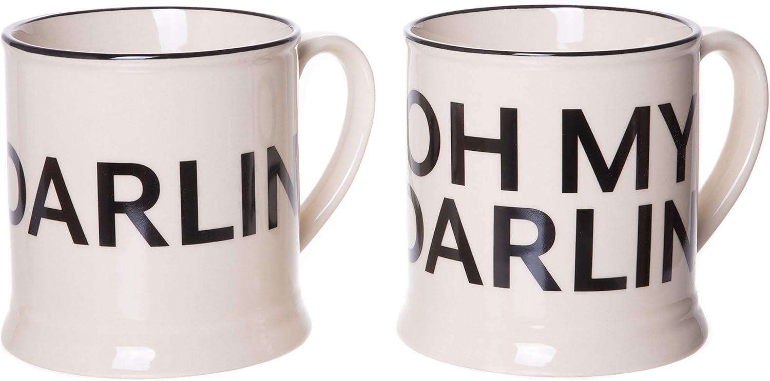 Amazon Com Large Black And Beige Darlin And Oh My Darlin Stein Shaped Ceramic Stoneware Mug 14 Oz Set Of 2 Coffee Cups Mugs
