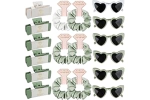 CIULAIY Bridesmaid Scrunchies Proposal Gifts 4.1inch square Hair Claws Bachelorette Hair Clip heart sunglasses Girls gift for Wedding Party Favors (18pcs White&Sage Green)