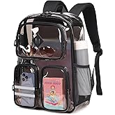 ASKSKY Clear Backpacks for School Heavy Duty Clear Bookbag Stadium Events Transparent Back Pack Girls Boys, Black Semitransparent