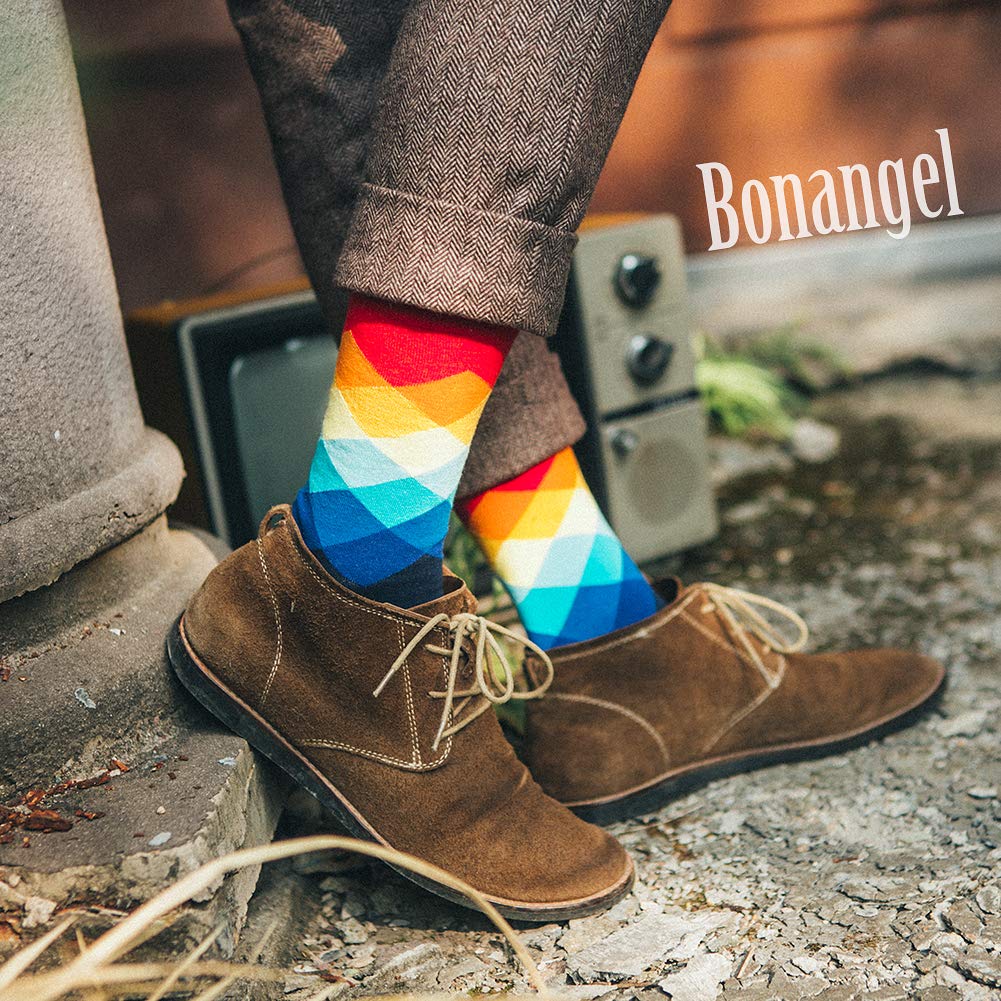 Bonangel Men\'s Fun Dress Socks - 10 Pairs Colorful Funny Novelty Crazy Crew Socks Packs with Cute Argyle Pattern (10 pairs-Mix 6)