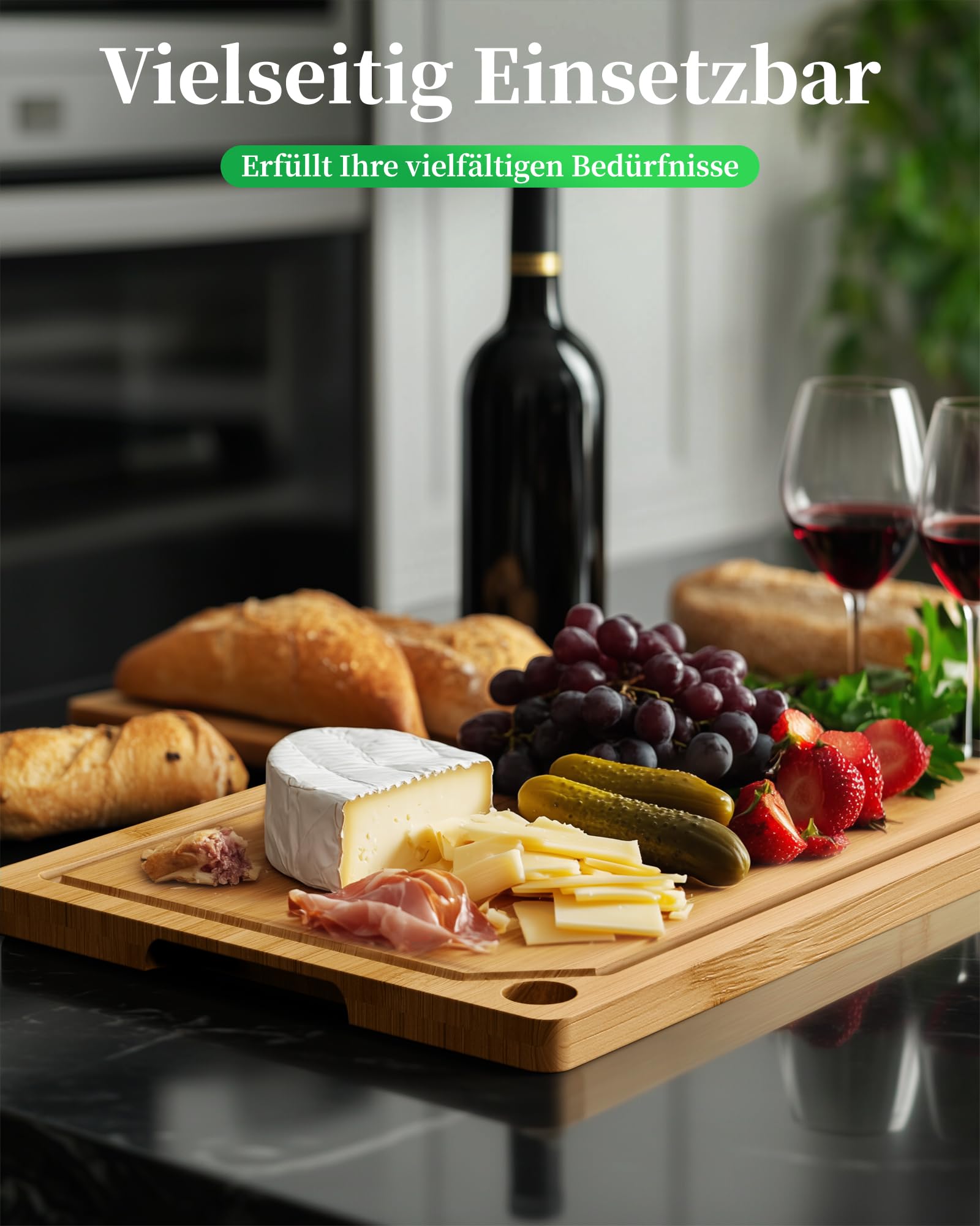 Kitsure Bambus-Schneidebrett – Holzschneidebrett, mit tiefen Saftrillen, zum Schneiden, Hacken & Servieren, groß, natur, 38.0 x 25.5 x 1.2 cm 6