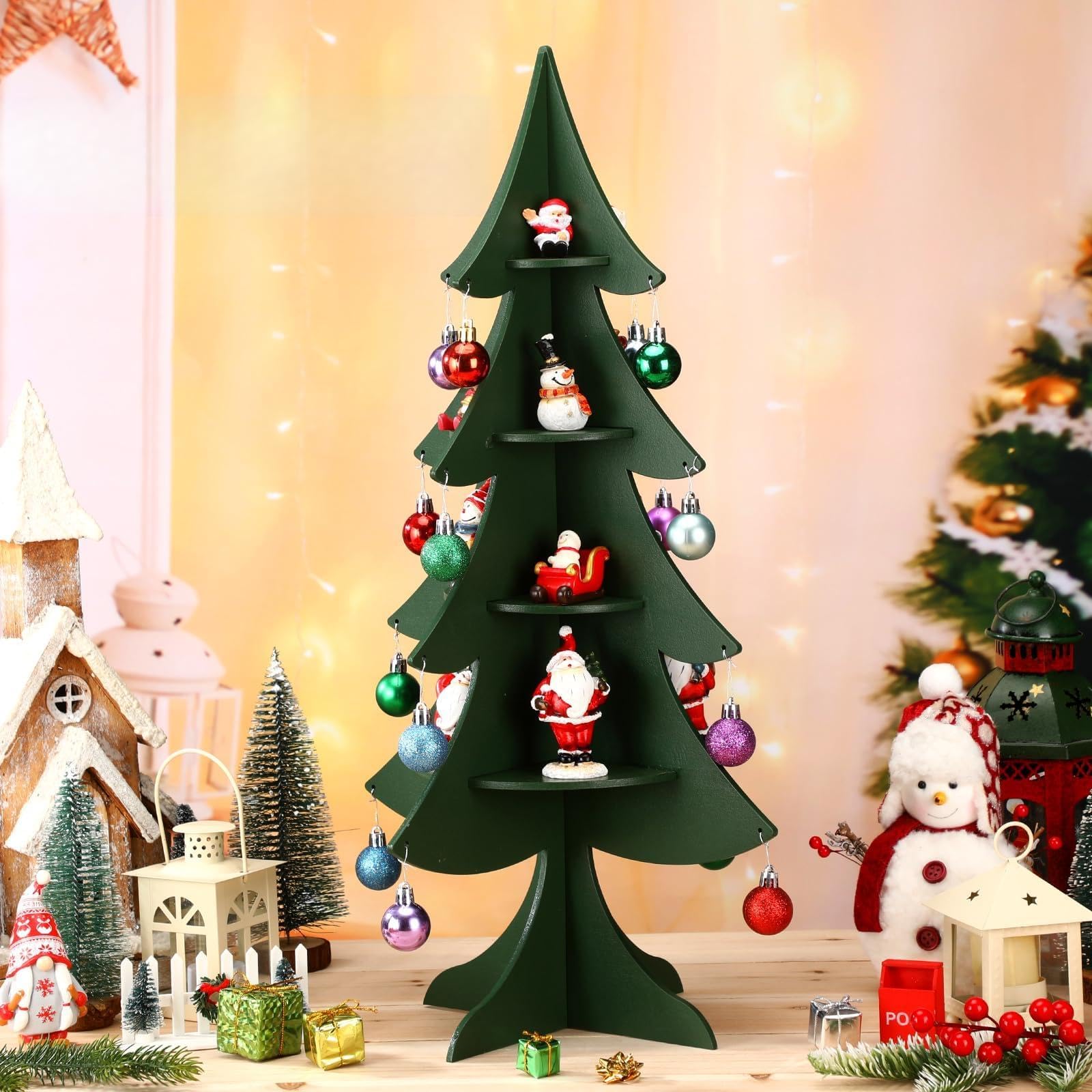 Photo 1 of ***FACTORY SEALED*** Bineshading 23.6 Inch Wooden Christmas Tree Shelf 4 Tier Display Tree Ornament Stand Corner Wooden Bookshelf Holder for Xmas Holiday Display Decoration(Green)