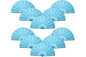 QIRMIZI 10PCS Boots on The Ground Line Dancing Fan - Large Folding Hand Rave Fan for Chinese Kung Fu, Dance, Music Festivals,Carnivals, Weddings, EDM Events, Parties & Decorations,Light Blue