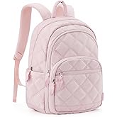BAGSMART Travel Laptop Backpack, College Backpack for Women, Quilted Small Computer Bookbag, Water-Resistant 15.6 Inch Laptop Casual Bag, Pink