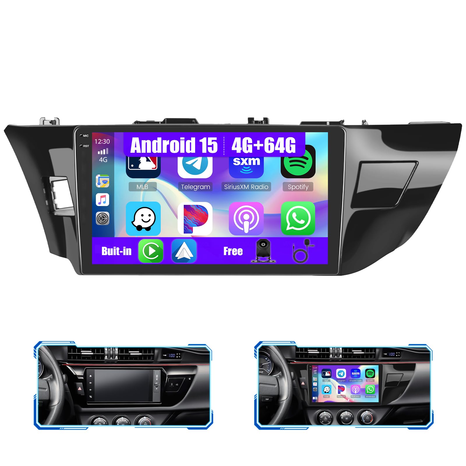Photo 1 of [4+64GB] Android 15 Car Radio for Toyota Corolla/Levin 2014-2017 with Wireless Carplay/Android Auto, 10 Inch HD Touchscreen Car Stereo with GPS Bluetooth WiFi FM/RDS EQ SWC Backup Camera MIC