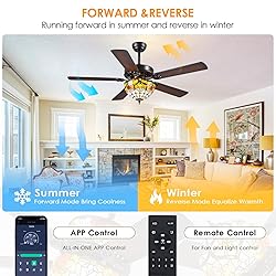 BYKISTOK 52" Tiffany Ceiling Fans with Glass Shade