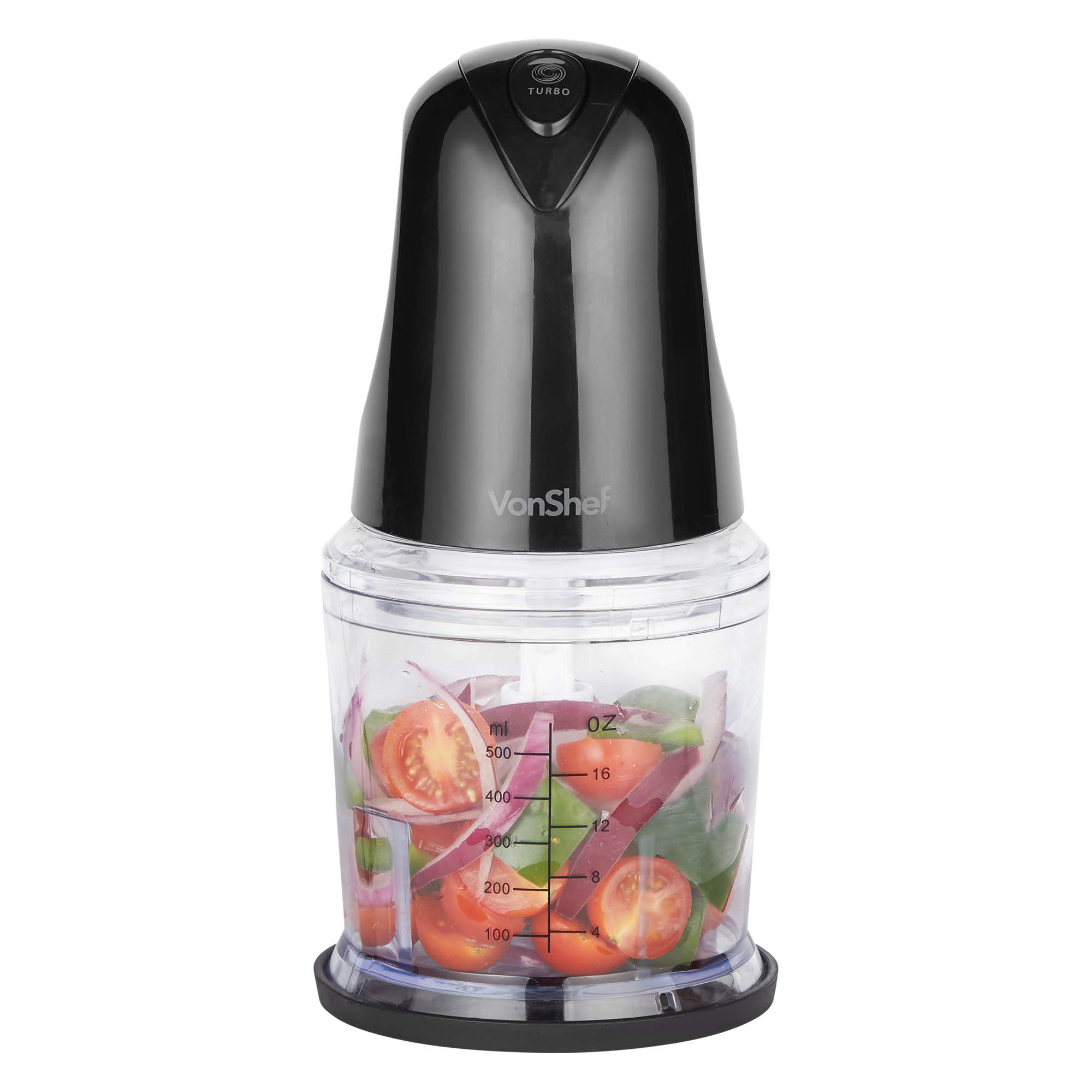 VonShef Mini Chopper 500ml – Electric Food Chopper, Small Food Processor, Vegetable Cutter, Mixer & Dicer, 400W, 2 Speeds, Plastic Bowl & Stainless-Steel Blades, Non-Slip Base – Black