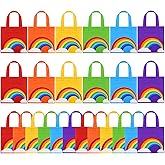 Aneco 24 Pieces Candy Non-Woven Bags Rainbow Party Favor Bags 8×8 Inch Trolls Goodie Bags 6 Colors Party Favor Gift Bags for Birthday Wedding