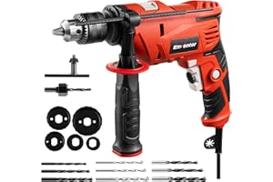Enventor 7.5 Amp Hammer Drill, 1/2 Inch Electric Drill Hammer, 900W 0-3000RPM Variable Speed, 360° Auxiliary Handle, Lightweight Corded Hammer & Drill 2 in 1 Functions with 9pcs Bit for Metal, Wood