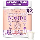 Myo-Inositol & D-Chiro Inositol Supplement for Women, Fertility Supplements Hormonal Balance for Women Ovarian Health Support, High 4000mg:100mg Inositol Powder with Folate & Vitamin D, Vegan, 90-Day