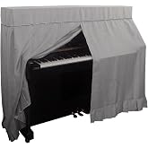 Elegant Upright Piano Cover（ don&lsquo;t with Bench Cover）, Gray Thickened Fabric, Decorative Lace Trim, Center-Opening Design, Full Protection,Center-Opening Design for Most Upright Pianos
