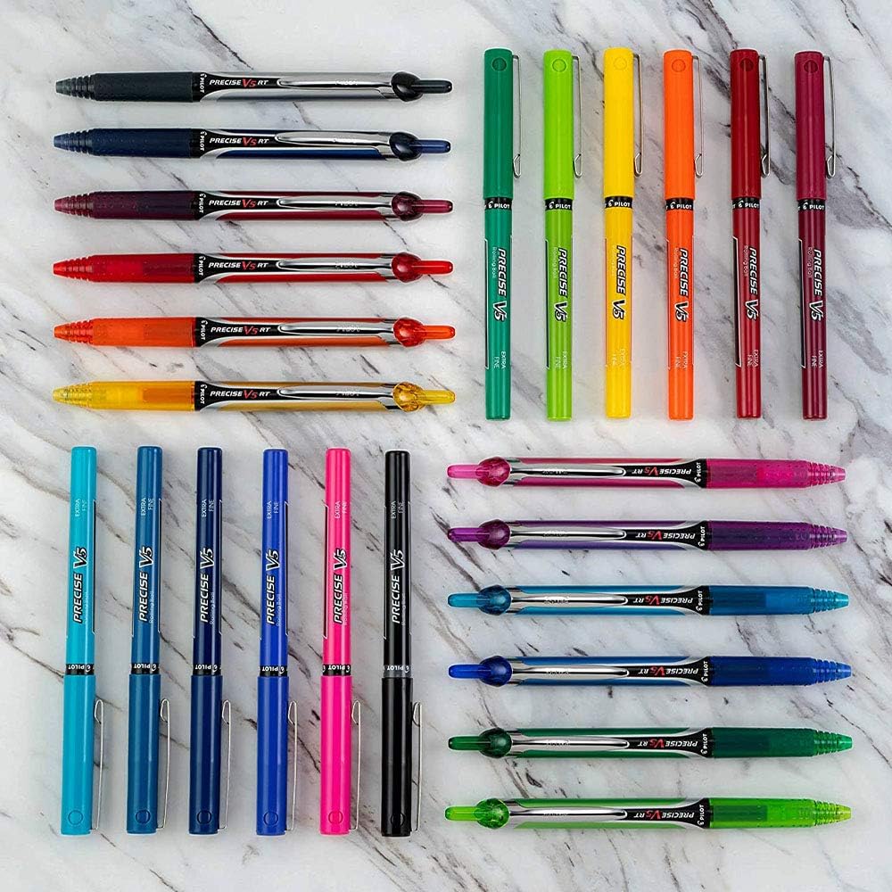 PILOT Precise V5 Stick Liquid Ink Rolling Ball Stick Pens, Extra Fine Point (0.5mm) Blue Ink, 12-Pack (35335) : Liquid Ink Rollerball Pens : Office Products