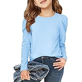 Haloumoning Girls Puff Long Sleeve T Shirts Casual Crewneck Loose Fit Tee Tops Kids Fall Clothes 5-14 Years