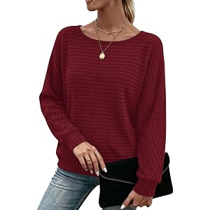 Sampeel Long Sleeve Shirts for Women Crewneck Tunic Tops Oversized Sweaters | Dolman Sleeve Tops Loose Fit, Lightweight Tunic