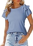 SHEWIN T Shirts for Women Ruffle Short Sleeve Tops