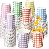Honeydak 150 Pcs Gingham Cup Gingham Party Supplies Paper Drinking Cups, 9 oz Disposable Plaid Paper Checkered Cups for Picnic Wedding Birthday Party Decor Travel (Mix Color)