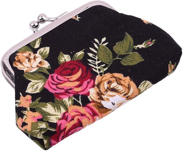 Amazon Hkun 小銭入れ 財布 がま口 ポーチ キャンバス レディース かわいい ミニ 花柄 4色選択可 小銭入れ