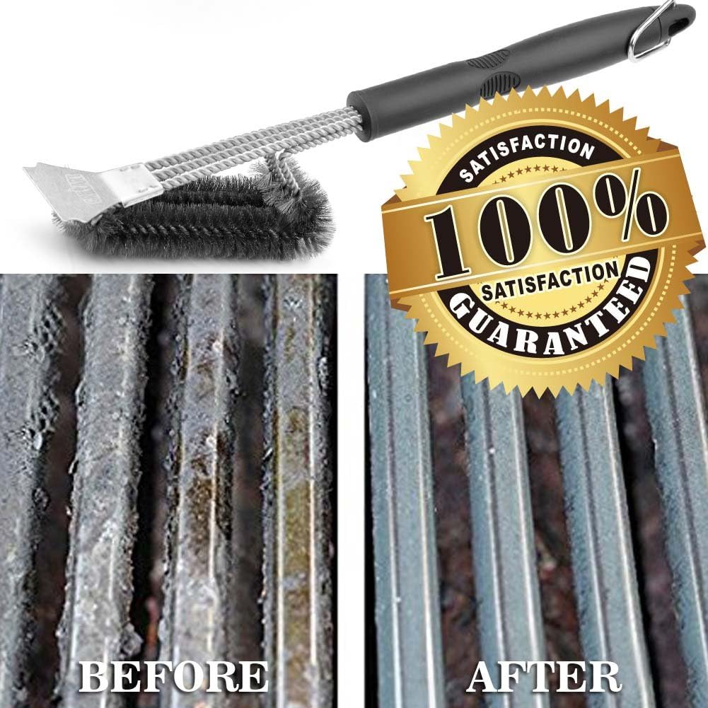 Grill Brush and Scraper - Extra Strong BBQ Cleaner Accessories - Safe Wire Bristles 18"Stainless Steel Barbecue Triple Scrubber Cleaning Brush for Weber Gas/Charcoal Grilling Grates, Best wizard tool: Home & Kitchen