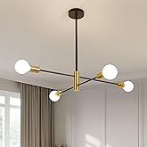 Modern Sputnik Chandelier, 4 Light Black and Gold Sputnik Lighting Fixture, Semi Flush Mount Ceiling Light for Bedroom, Livin