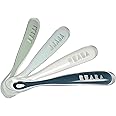 BEABA Baby's First Foods Spoon Set, Original Silicone Baby Spoons, Baby Essentials, Baby Spoons, Pack of 4 Baby Gift Set, BPA Lead & Phthalate Free, Rain