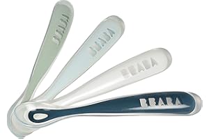 BÉABA BEABA Baby's First Foods Spoon Set, Original Silicone Baby Spoons, Baby Essentials, Baby Spoons, Pack of 4 Baby Gift Set, BPA Lead & Phthalate Free, Rain