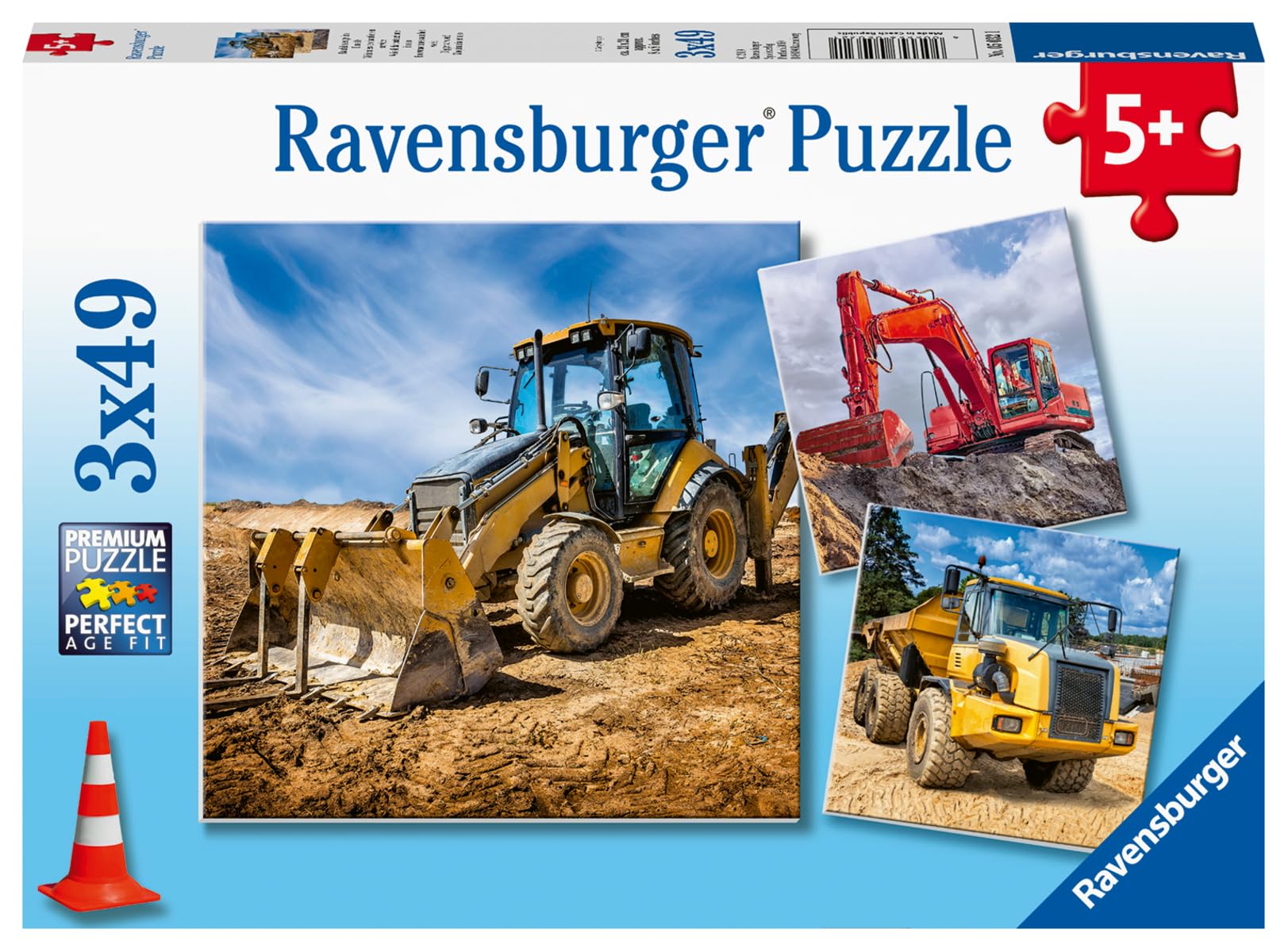 Ravensburger Children's Puzzle - 05032 Construction Vehicles in Use - Puzzle for Children from 5 Years with 3 x 49 Pieces