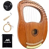 Lyre Harp, AKLOT 16 Metal Strings Maple Saddle Mahogany Body Lyra Harp with Carved Note Tuning Wrench Pick up Strings and Black Gig Bag