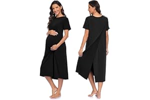 AJOHC Open Back Hospital Gowns for Women Post Surgery Dress Tear Away Snap Button Adaptive Nursing Nightgown Maternity Robe