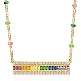 MTMY Gold Bar Necklace 14K Gold Plated Colorful Bar Pendant Necklace for Women Dainty Jewelry