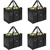 Homemell Heavy Duty Reusable Grocery Bags, Large Collapsible Tote Bag Holds 100 LBS, Extra-Strength Premium Material (Black, 4-Pack)